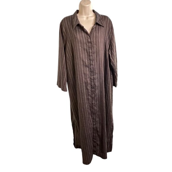Marina Rinaldi Brown Striped Linen Cotton Button-Up Maxi Dress Made In Italy u - Picture 1 of 12